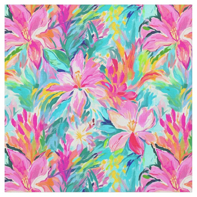 Watercolor Rosa Lily Oasis Tyg (Närbild)