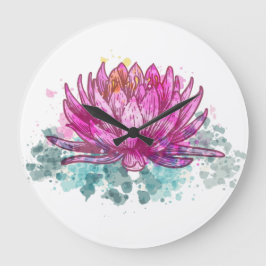 Watercolor Rosa Lotus Flower Stor Klocka