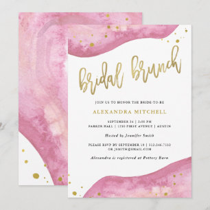 Watercolor Rosa och Guld Geode Möhippa Brunch Inbjudningar