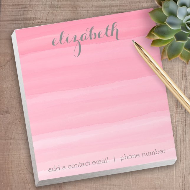 Watercolor Rosa Ombre Feminine Office Suite Anteckningsblock (Personalized Notepad)