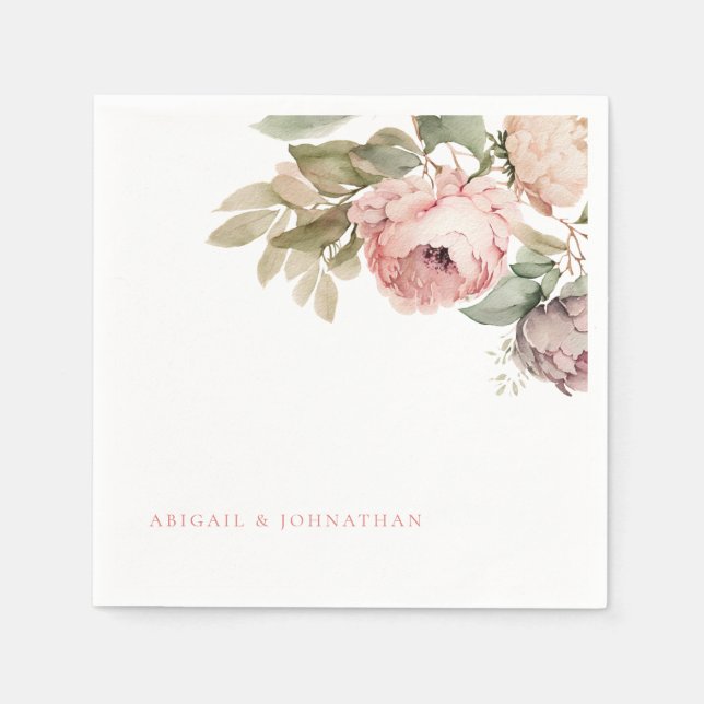 Watercolor Rosa Peonies Anpassningsbar Rosa Text B Pappersservett (Framsidan)
