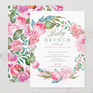 Watercolor Rosa Peonies Baby Brunch Inbjudningar