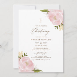 Watercolor Rosa Peonies Christening Inbjudningar
