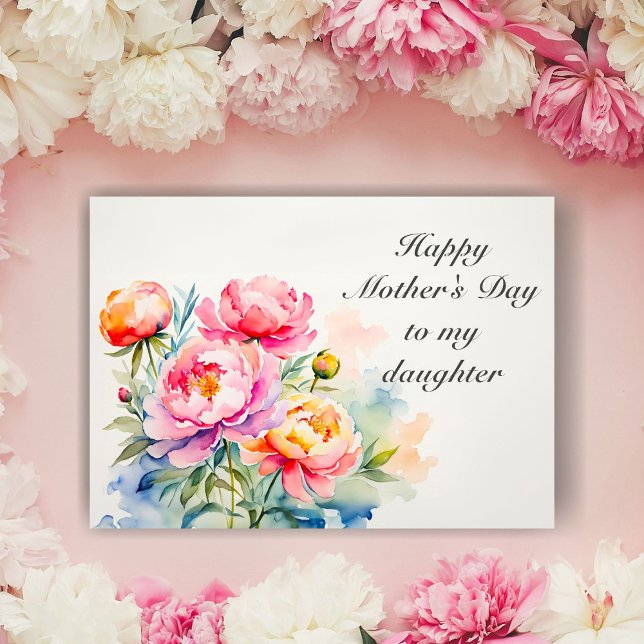 Watercolor Rosa Peonies Mors dag Dotter Kort (A lovely watercolor Peonies Mother's Day Card.)