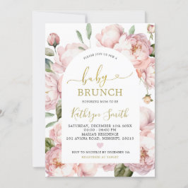 Watercolor Rosa Peony Blommigt Arch Baby Brunch Inbjudningar