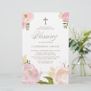 Watercolor Rosa Peony Blommigt Baby Blating Inbjud