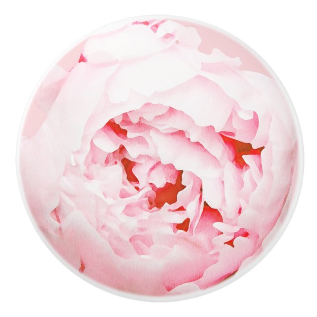 Watercolor Rosa Peony Ceramic Knob Knopp (Framsidan)