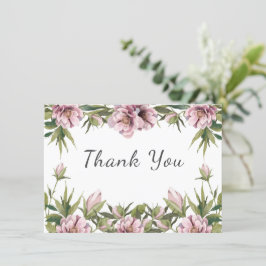 Watercolor Rosa Peony, Grey bröllop tack... Kort