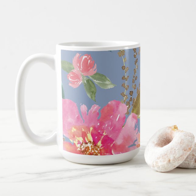 Watercolor Rosa Peony Mönster Kaffemugg (Med munk)