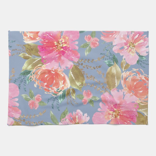 Watercolor Rosa Peony Mönster Kökshandduk (Horisontell)