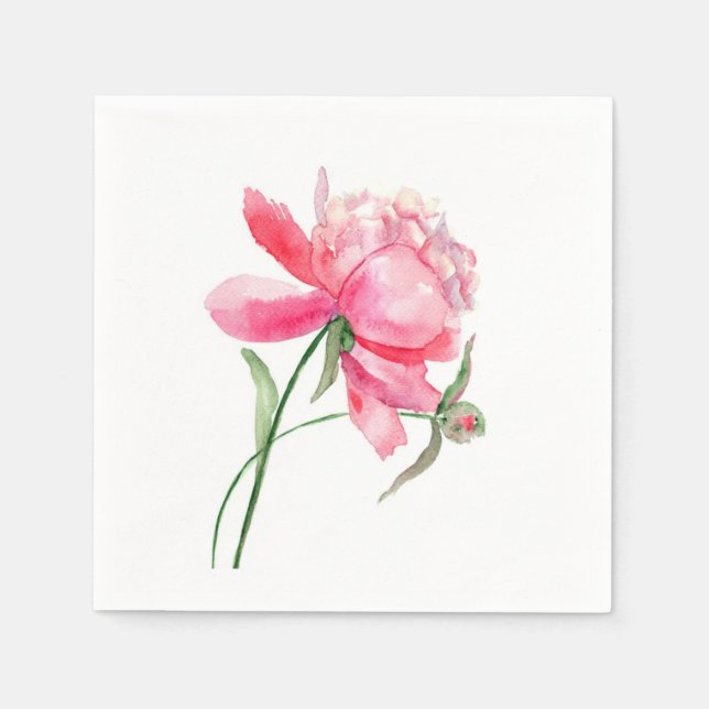 WATERCOLOR Rosa PEONY Napkins Pappersservett (Framsidan)