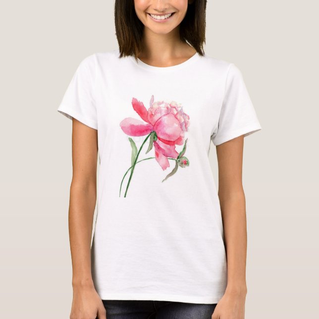 Watercolor Rosa Peony Women's Basic T-Shirt (Framsida)