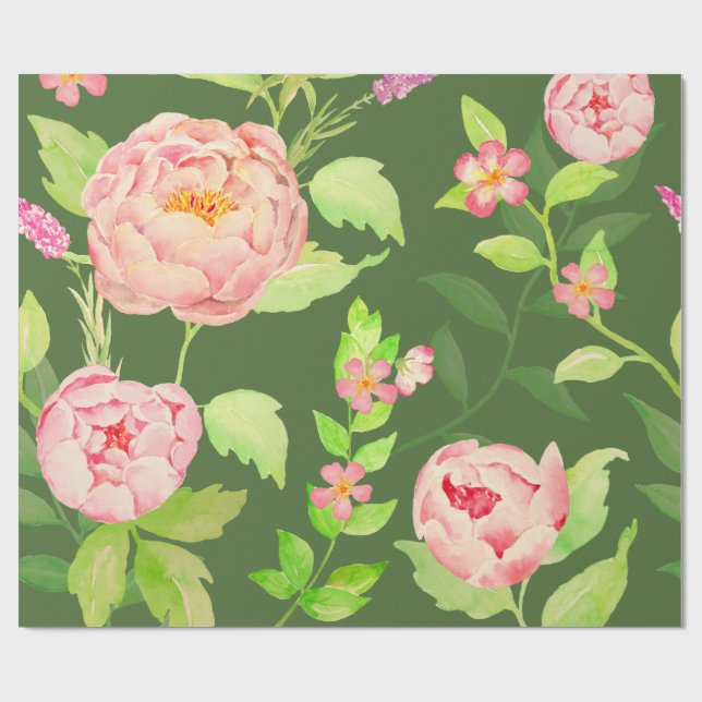 Watercolor rosa peony Wrapping papper Presentpapper (Platt)