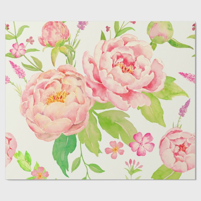 Watercolor rosa peony Wrapping papper Presentpapper (Platt)