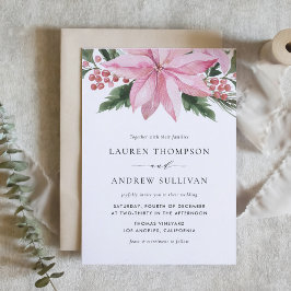 Watercolor Rosa Poinsettia Blommigt Winter Wedding Inbjudningar