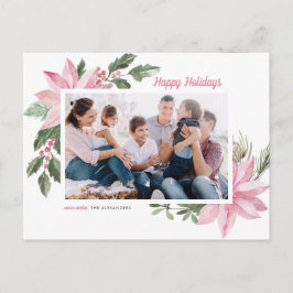 Watercolor Rosa Poinsettia Glad helg Photo