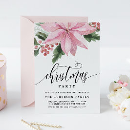 Watercolor Rosa Poinsettia Holly jul Party Inbjudningar