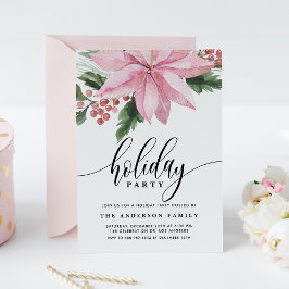 Watercolor Rosa Poinsettia och Holly Julfest Inbjudningar