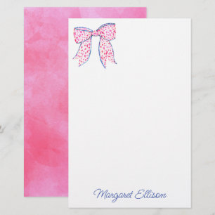 Watercolor Rosa Polka Dot Bow Stationery Brevpapper