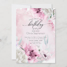 Watercolor Rosa Poppy Födelsedagsfest inbjudan
