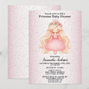 Watercolor Rosa Princess Baby Shower Party Inbjudningar