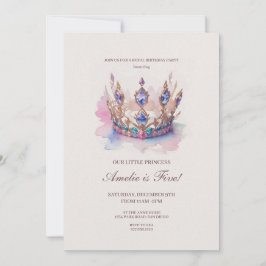Watercolor Rosa Princess Krona Fairytale Birthday Inbjudningar