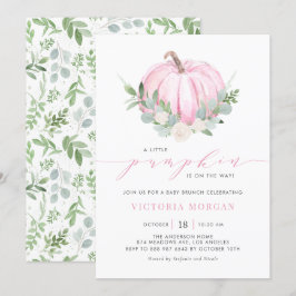 Watercolor Rosa Pumpkin Autumn Baby Brunch Inbjudningar