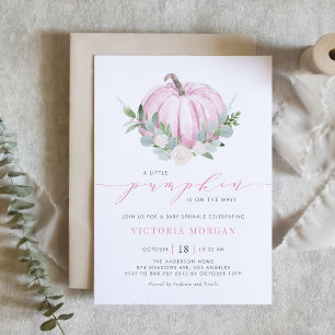 Watercolor Rosa Pumpkin Autumn Baby Sprinkle Inbjudningar