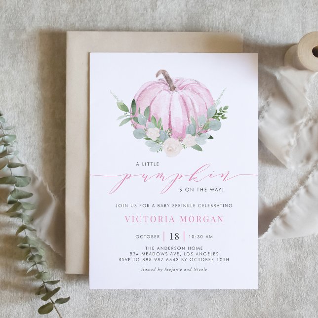 Watercolor Rosa Pumpkin Autumn Baby Sprinkle Inbjudningar (Skapare uppladdad)