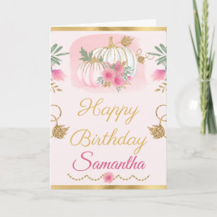 Watercolor Rosa Pumpkin Guld Birthday Kort