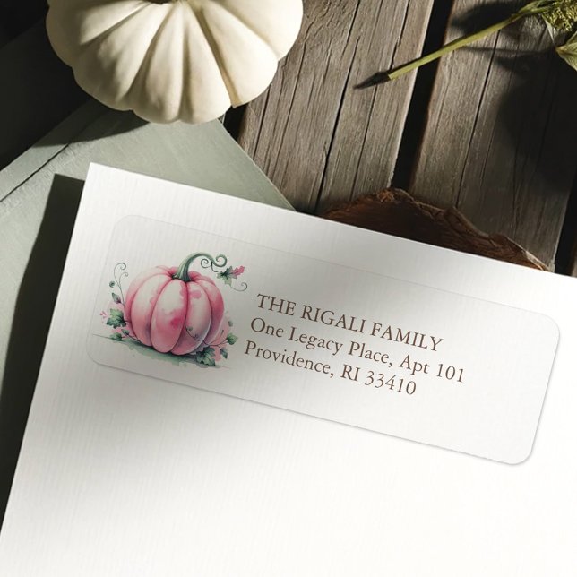 Watercolor Rosa Pumpkin-Returadress Returadress Etikett (Pink pumpkins return address labels)