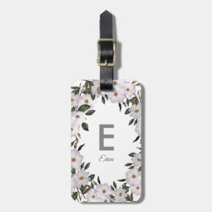 Watercolor Rosa ros Ballerina Blommigt Monogram Bagagebricka