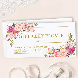 Watercolor Rosa ros Blommigt Guld Gift Certificate