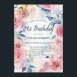 Watercolor Rosa ros Blommigt Romantic 21 Birthday Inbjudningar<br><div class="desc">Anpassa den här Loely Romantic Dreamy Blommigt 21:a födelsedagsbjudan med en ursprunglig konstnärlig vattenfärgsmålning av rosa röd ros på vit bakgrund. Färsk och feminin girodesign.</div>