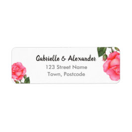 Watercolor Rosa ros Botanical Blommigt Art Bröllop Returadress Etikett