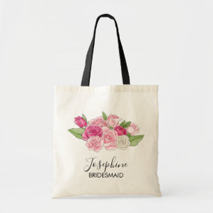 Watercolor Rosa ros Brudens sida Bridesmaid Tote Tygkasse