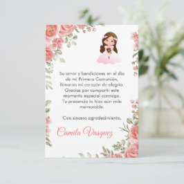 Watercolor Rosa ros Cute First Communice Tack Kort
