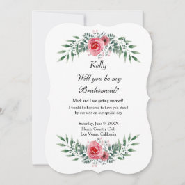 Watercolor Rosa ros Greenery Foliage Bridesmaid Inbjudningar