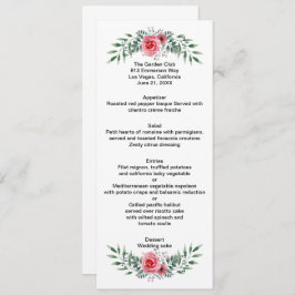 Watercolor Rosa ros Greenery Foliage Bröllop Menu