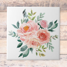 Watercolor Rosa ros Peony Flower Bouquet