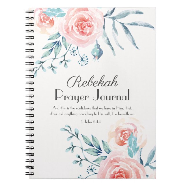 Watercolor Rosa ros Prayer Journal Anteckningsbok (Framsidan)