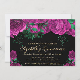 Watercolor Rosa ros Quinceanera Inbjudningar