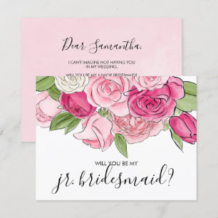 Watercolor Rosa ros ska vara mitt Jr. Bridesmaid-k Inbjudningar