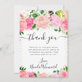 Watercolor Rosa ros Summer Flowers Quinceanera Tack Kort