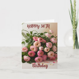 Watercolor Rosa ros Vår Bouquet 50:e Kort