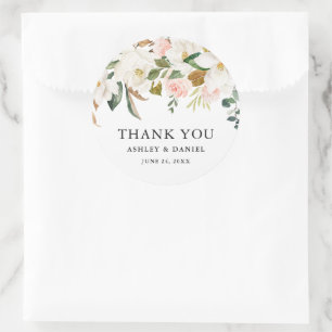 Watercolor Rosa ros White Magnolias Bröllop Runt Klistermärke