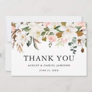 Watercolor Rosa ros White Magnolias Bröllop Tack Kort
