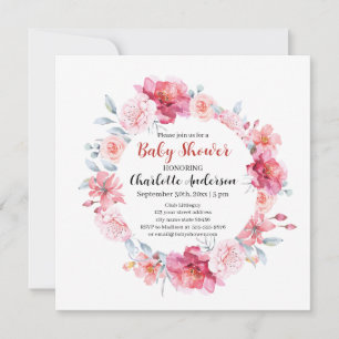 Watercolor Rosa ros WildblomBoho Baby Shower Inbjudningar