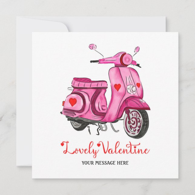 Watercolor Rosa Scooter Valentine Day Hälsning Kort (Framsida)