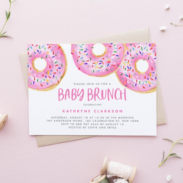 Watercolor Rosa Sprinkle Donuts Baby Brunch Inbjudningar (Skapare uppladdad)
